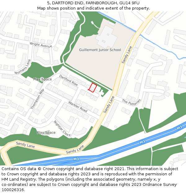 5, DARTFORD END, FARNBOROUGH, GU14 9FU: Location map and indicative extent of plot