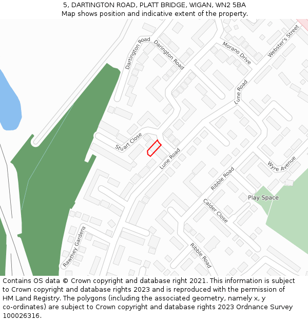 5, DARTINGTON ROAD, PLATT BRIDGE, WIGAN, WN2 5BA: Location map and indicative extent of plot