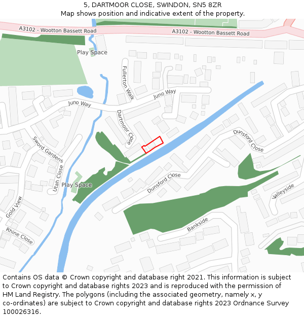 5, DARTMOOR CLOSE, SWINDON, SN5 8ZR: Location map and indicative extent of plot
