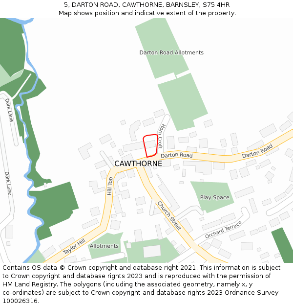 5, DARTON ROAD, CAWTHORNE, BARNSLEY, S75 4HR: Location map and indicative extent of plot