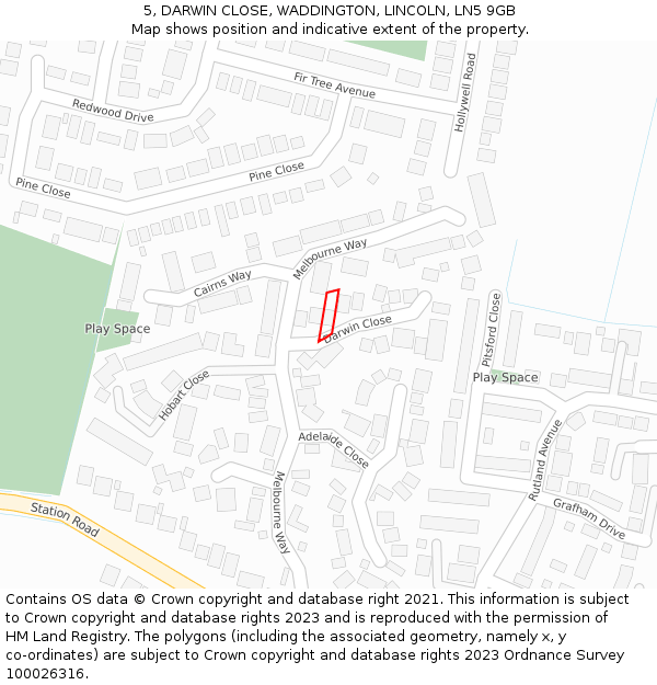 5, DARWIN CLOSE, WADDINGTON, LINCOLN, LN5 9GB: Location map and indicative extent of plot