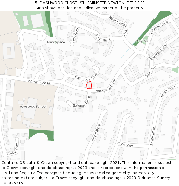 5, DASHWOOD CLOSE, STURMINSTER NEWTON, DT10 1PF: Location map and indicative extent of plot