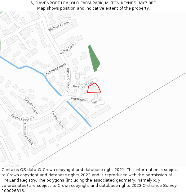 5, DAVENPORT LEA, OLD FARM PARK, MILTON KEYNES, MK7 8RD: Location map and indicative extent of plot