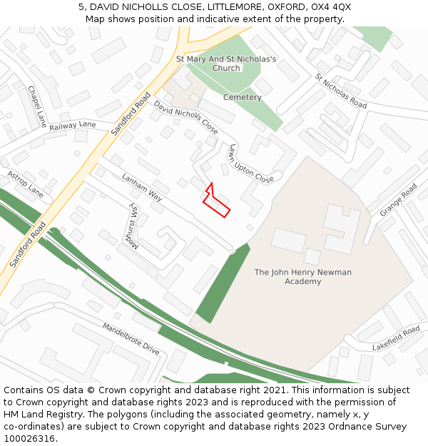 5, DAVID NICHOLLS CLOSE, LITTLEMORE, OXFORD, OX4 4QX: Location map and indicative extent of plot