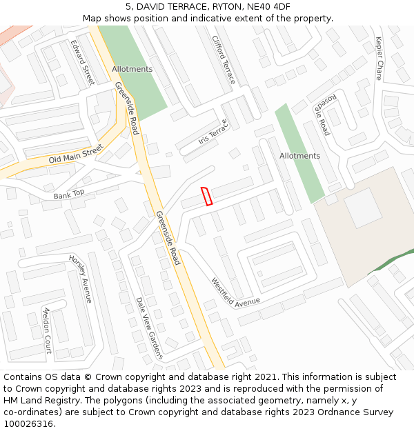 5, DAVID TERRACE, RYTON, NE40 4DF: Location map and indicative extent of plot