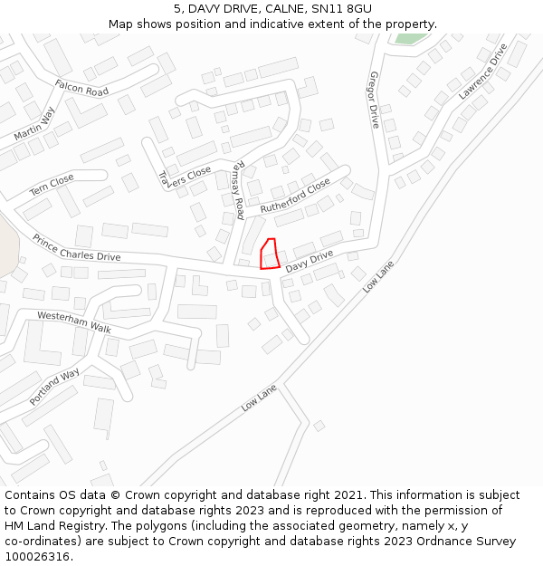 5, DAVY DRIVE, CALNE, SN11 8GU: Location map and indicative extent of plot