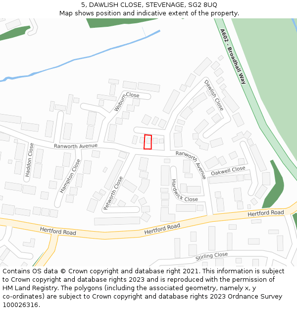 5, DAWLISH CLOSE, STEVENAGE, SG2 8UQ: Location map and indicative extent of plot