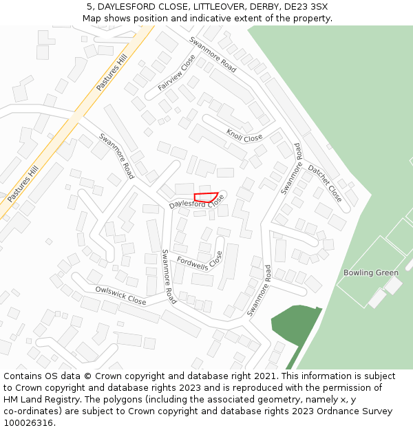 5, DAYLESFORD CLOSE, LITTLEOVER, DERBY, DE23 3SX: Location map and indicative extent of plot