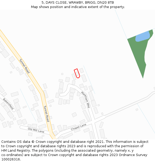 5, DAYS CLOSE, WRAWBY, BRIGG, DN20 8TB: Location map and indicative extent of plot