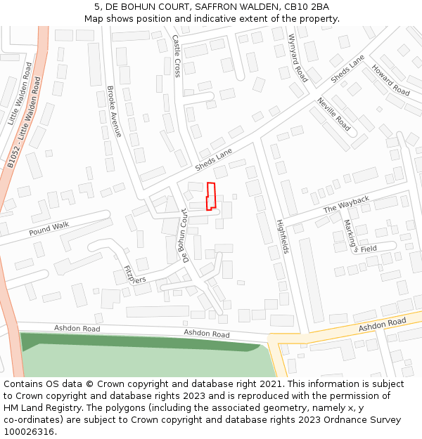 5, DE BOHUN COURT, SAFFRON WALDEN, CB10 2BA: Location map and indicative extent of plot