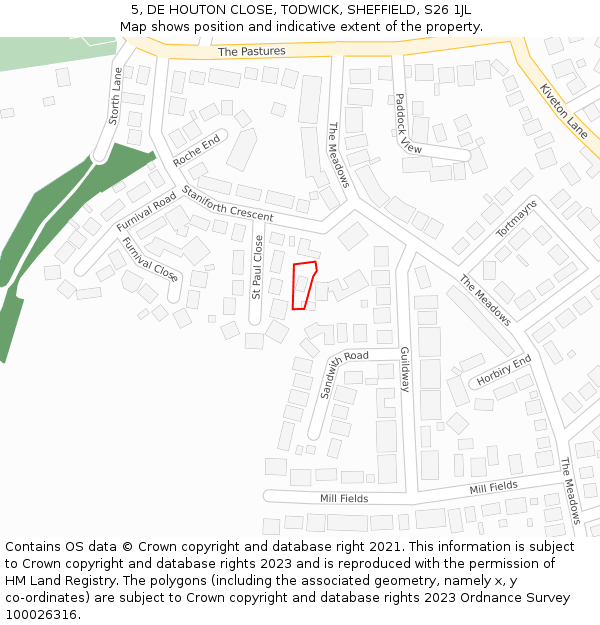 5, DE HOUTON CLOSE, TODWICK, SHEFFIELD, S26 1JL: Location map and indicative extent of plot