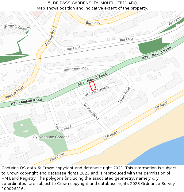 5, DE PASS GARDENS, FALMOUTH, TR11 4BQ: Location map and indicative extent of plot