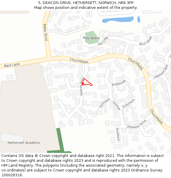 5, DEACON DRIVE, HETHERSETT, NORWICH, NR9 3PP: Location map and indicative extent of plot