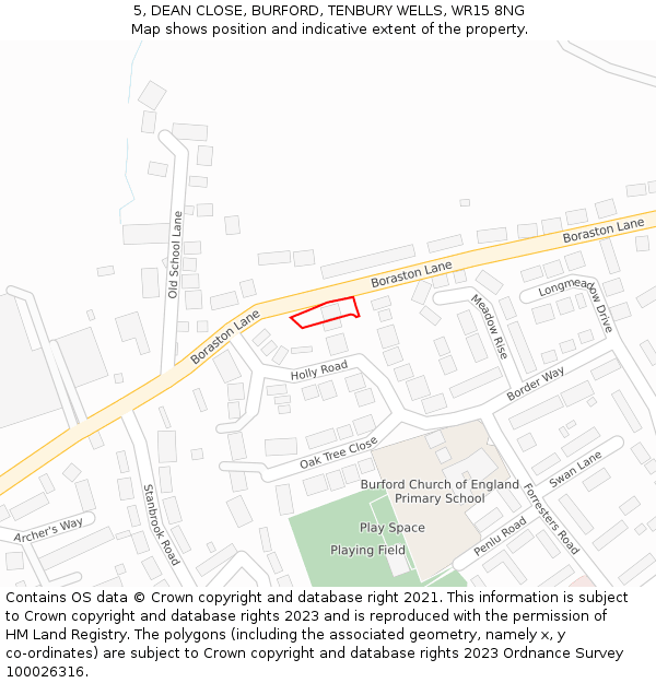 5, DEAN CLOSE, BURFORD, TENBURY WELLS, WR15 8NG: Location map and indicative extent of plot