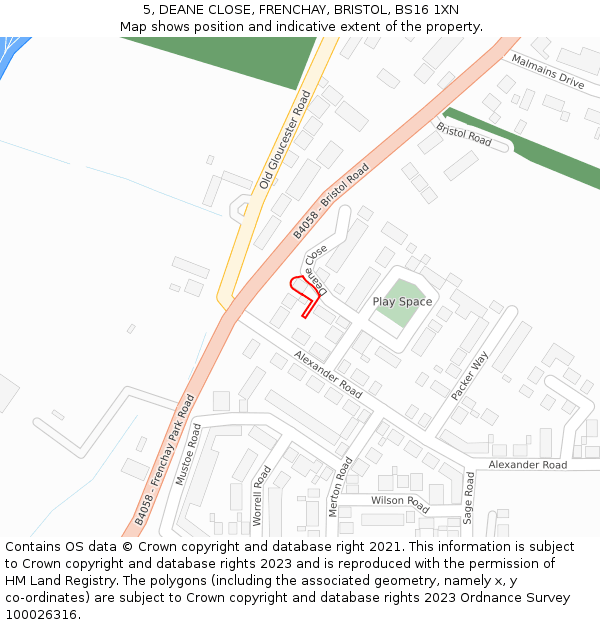 5, DEANE CLOSE, FRENCHAY, BRISTOL, BS16 1XN: Location map and indicative extent of plot