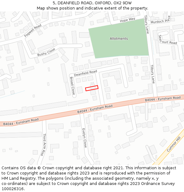 5, DEANFIELD ROAD, OXFORD, OX2 9DW: Location map and indicative extent of plot