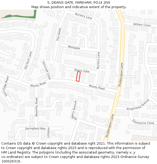 5, DEANS GATE, FAREHAM, PO14 2NX: Location map and indicative extent of plot