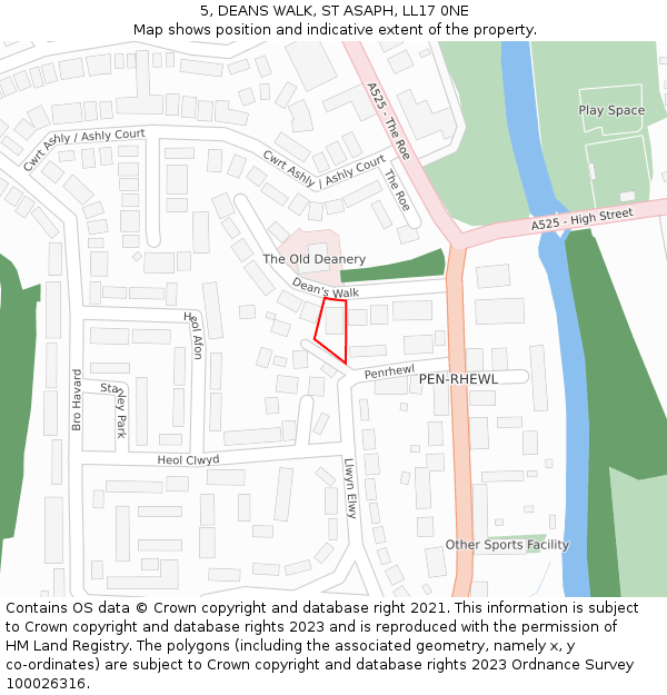 5, DEANS WALK, ST ASAPH, LL17 0NE: Location map and indicative extent of plot