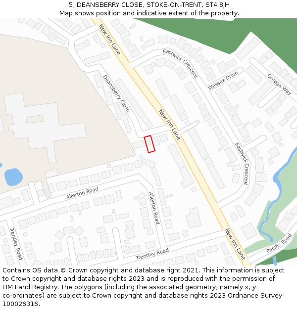 5, DEANSBERRY CLOSE, STOKE-ON-TRENT, ST4 8JH: Location map and indicative extent of plot