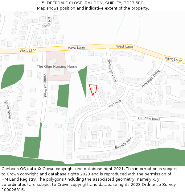 5, DEEPDALE CLOSE, BAILDON, SHIPLEY, BD17 5EG: Location map and indicative extent of plot