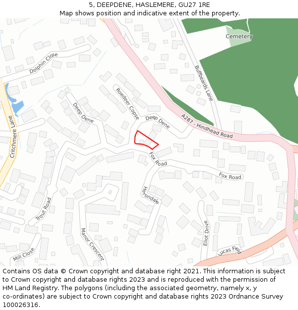 5, DEEPDENE, HASLEMERE, GU27 1RE: Location map and indicative extent of plot