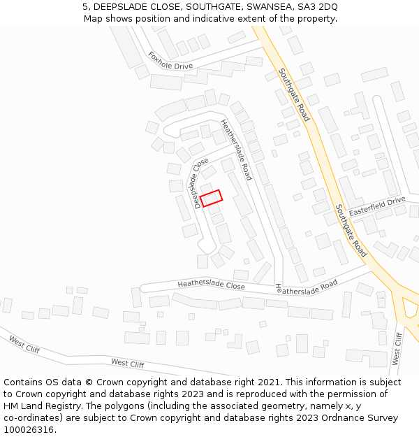 5, DEEPSLADE CLOSE, SOUTHGATE, SWANSEA, SA3 2DQ: Location map and indicative extent of plot