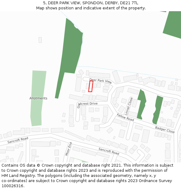 5, DEER PARK VIEW, SPONDON, DERBY, DE21 7TL: Location map and indicative extent of plot
