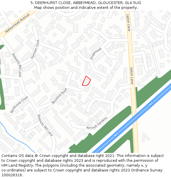 5, DEERHURST CLOSE, ABBEYMEAD, GLOUCESTER, GL4 5UG: Location map and indicative extent of plot