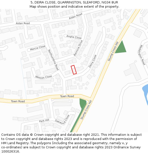 5, DEIRA CLOSE, QUARRINGTON, SLEAFORD, NG34 8UR: Location map and indicative extent of plot