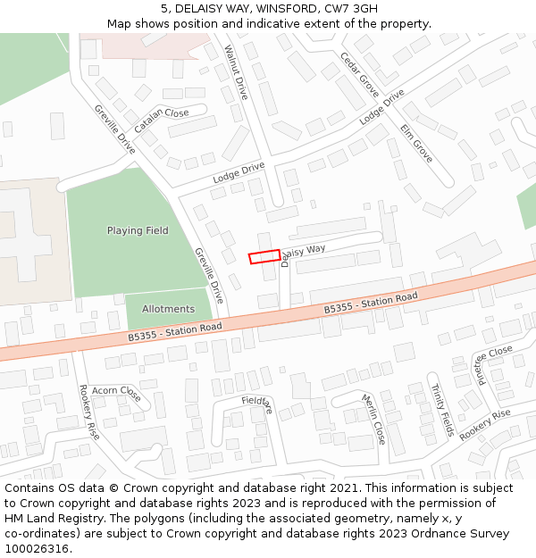 5, DELAISY WAY, WINSFORD, CW7 3GH: Location map and indicative extent of plot