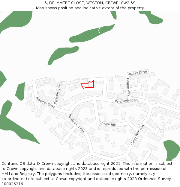 5, DELAMERE CLOSE, WESTON, CREWE, CW2 5SJ: Location map and indicative extent of plot
