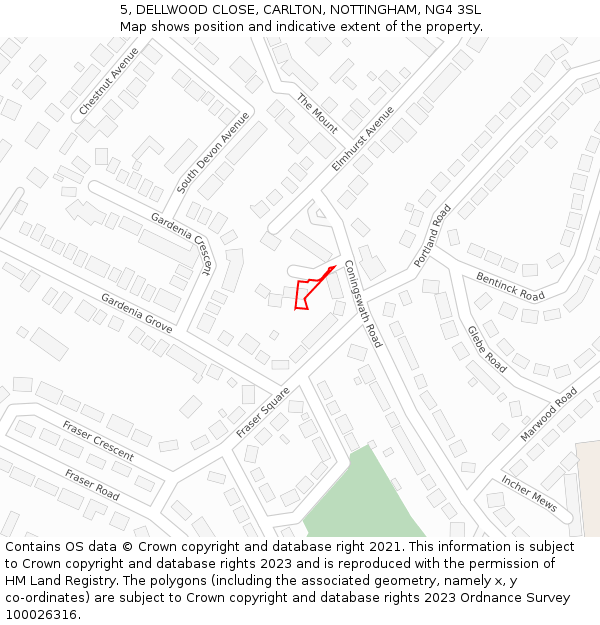 5, DELLWOOD CLOSE, CARLTON, NOTTINGHAM, NG4 3SL: Location map and indicative extent of plot