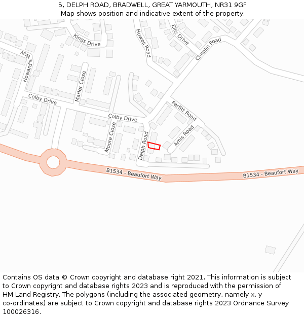 5, DELPH ROAD, BRADWELL, GREAT YARMOUTH, NR31 9GF: Location map and indicative extent of plot