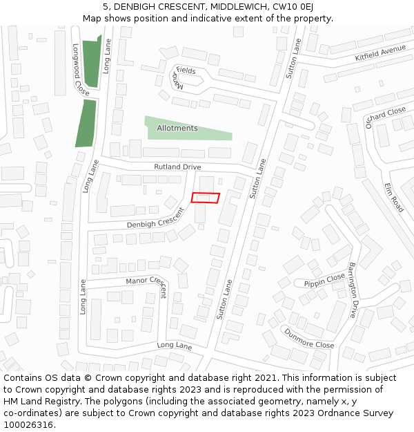 5, DENBIGH CRESCENT, MIDDLEWICH, CW10 0EJ: Location map and indicative extent of plot