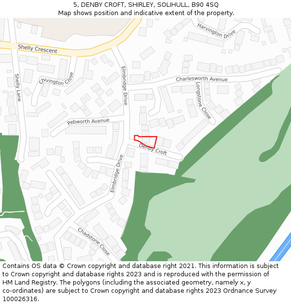 5, DENBY CROFT, SHIRLEY, SOLIHULL, B90 4SQ: Location map and indicative extent of plot