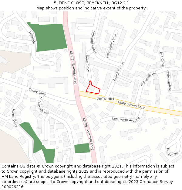 5, DENE CLOSE, BRACKNELL, RG12 2JF: Location map and indicative extent of plot