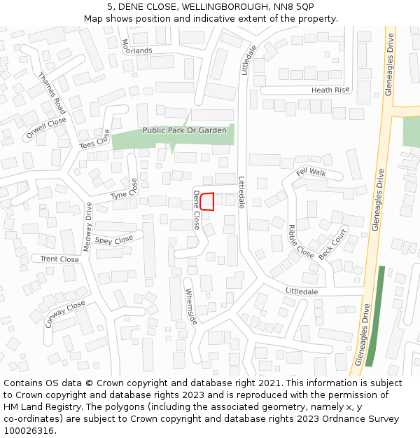 5, DENE CLOSE, WELLINGBOROUGH, NN8 5QP: Location map and indicative extent of plot
