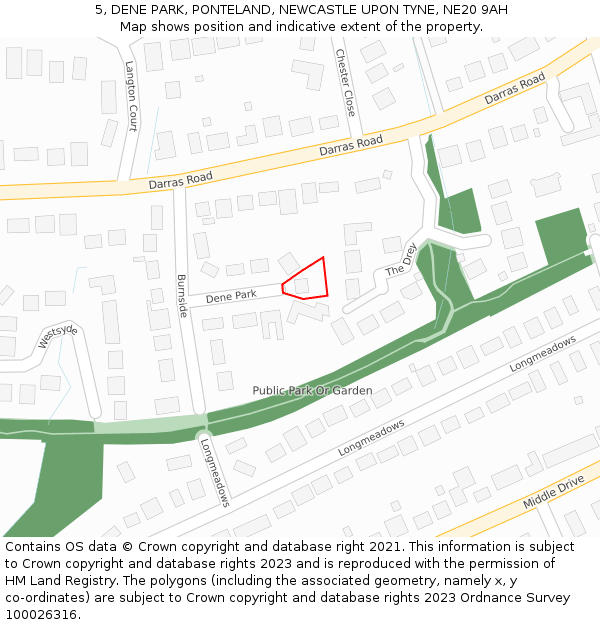 5, DENE PARK, PONTELAND, NEWCASTLE UPON TYNE, NE20 9AH: Location map and indicative extent of plot