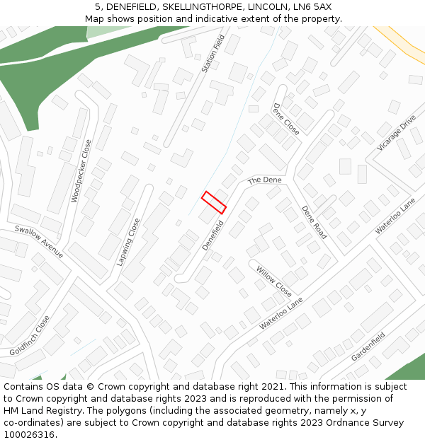 5, DENEFIELD, SKELLINGTHORPE, LINCOLN, LN6 5AX: Location map and indicative extent of plot