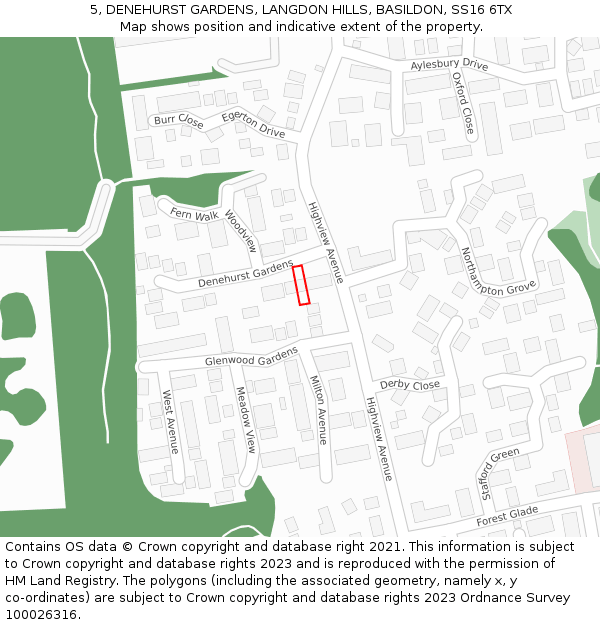 5, DENEHURST GARDENS, LANGDON HILLS, BASILDON, SS16 6TX: Location map and indicative extent of plot