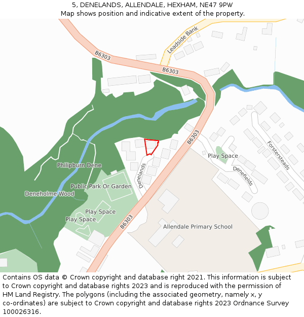 5, DENELANDS, ALLENDALE, HEXHAM, NE47 9PW: Location map and indicative extent of plot