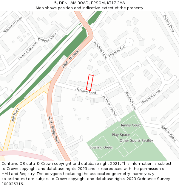 5, DENHAM ROAD, EPSOM, KT17 3AA: Location map and indicative extent of plot