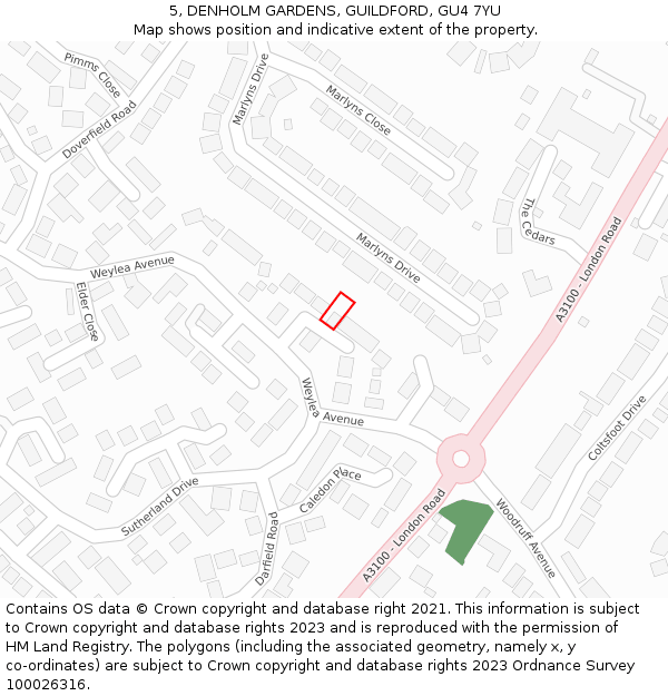 5, DENHOLM GARDENS, GUILDFORD, GU4 7YU: Location map and indicative extent of plot