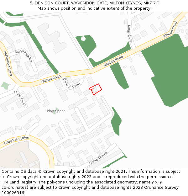 5, DENISON COURT, WAVENDON GATE, MILTON KEYNES, MK7 7JF: Location map and indicative extent of plot