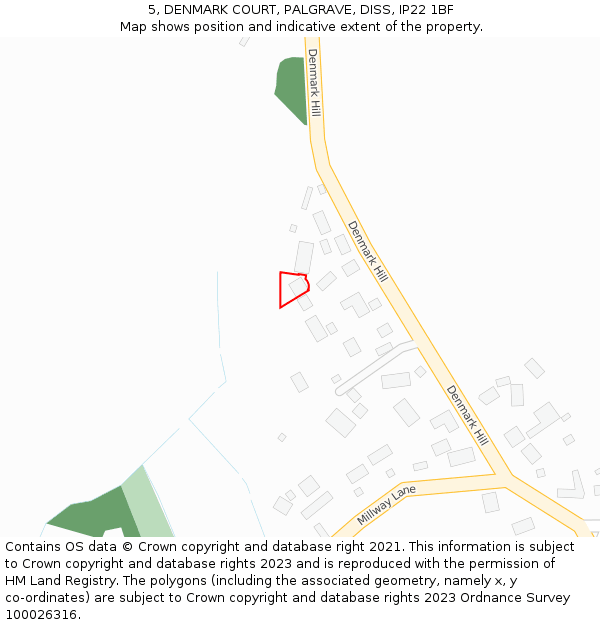 5, DENMARK COURT, PALGRAVE, DISS, IP22 1BF: Location map and indicative extent of plot