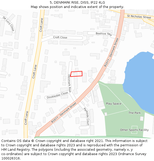 5, DENMARK RISE, DISS, IP22 4LG: Location map and indicative extent of plot