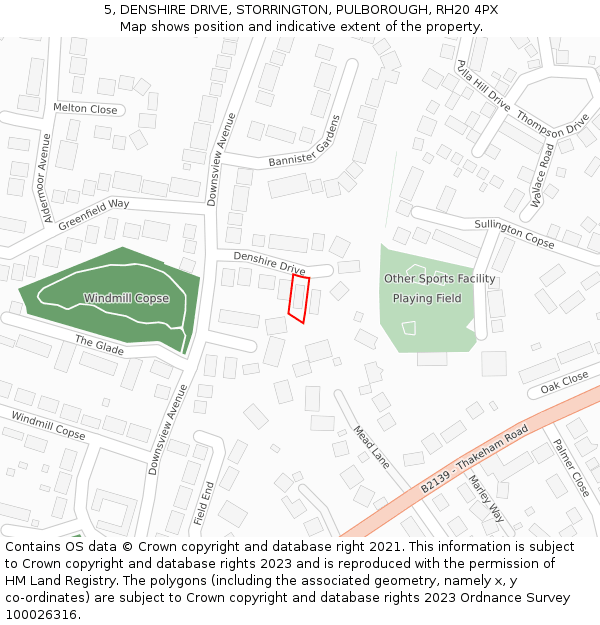 5, DENSHIRE DRIVE, STORRINGTON, PULBOROUGH, RH20 4PX: Location map and indicative extent of plot