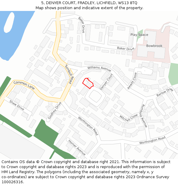 5, DENYER COURT, FRADLEY, LICHFIELD, WS13 8TQ: Location map and indicative extent of plot