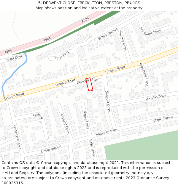 5, DERWENT CLOSE, FRECKLETON, PRESTON, PR4 1RS: Location map and indicative extent of plot