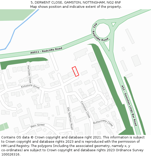 5, DERWENT CLOSE, GAMSTON, NOTTINGHAM, NG2 6NF: Location map and indicative extent of plot